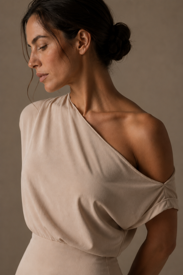 Vestido largo beige asimetrico | Stylicious (5)