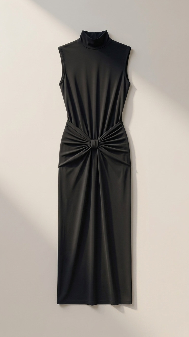 Vestido Maxi Drapeado Anudado | Noir Architect