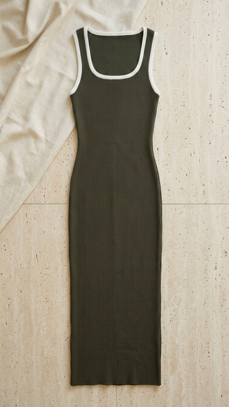 Vestido de Punto Contraste | Verde Otoñal
